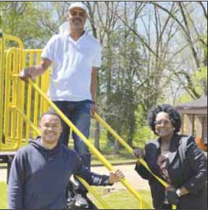 Scooba Mayor, Craig Nave, Jr., District 1 Supervisor, Pat Granger, and County Administrator, Sherline Watkins, at the new Scooba Playground.
